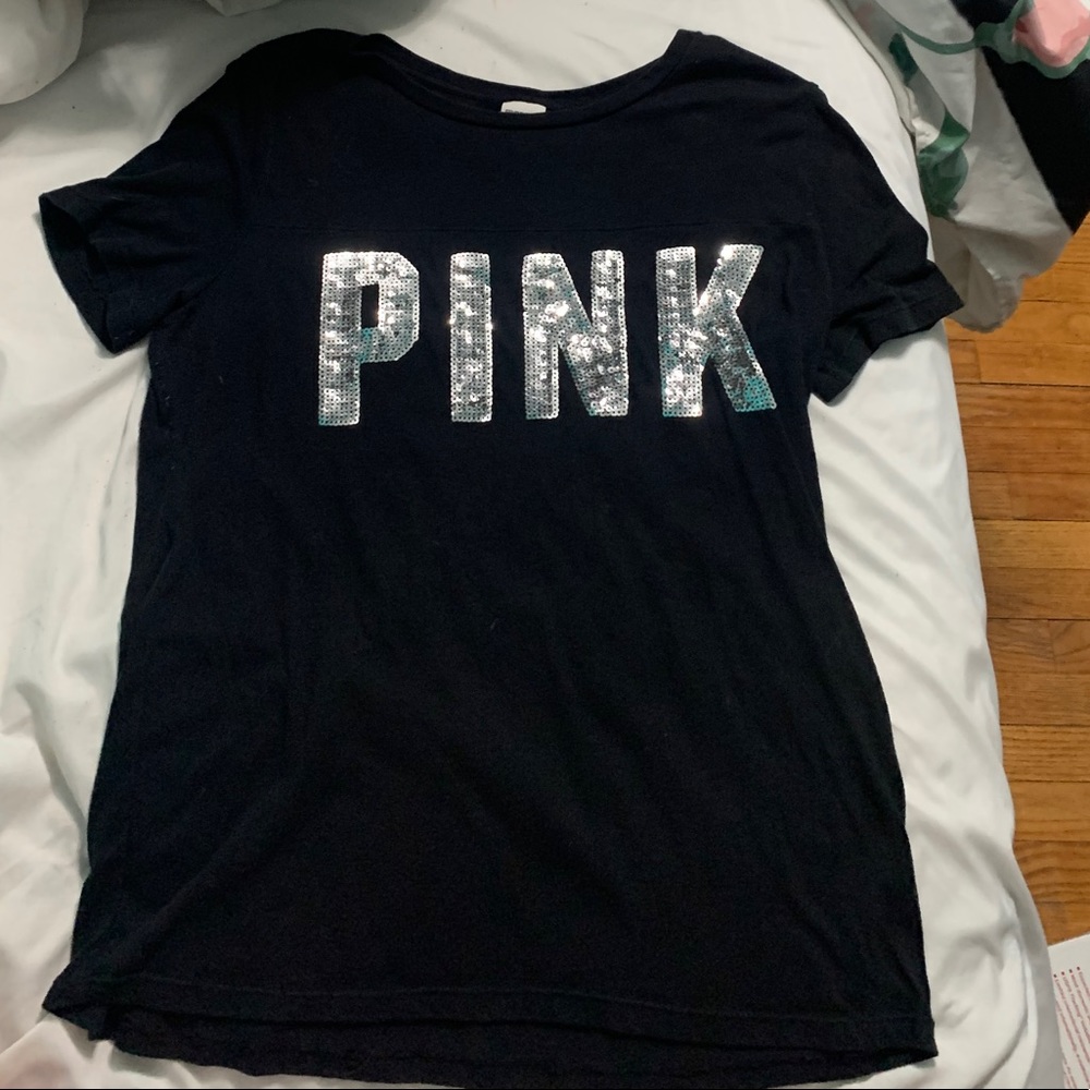 PINK Victoria’s Secret Black Sequined Short Sleeve